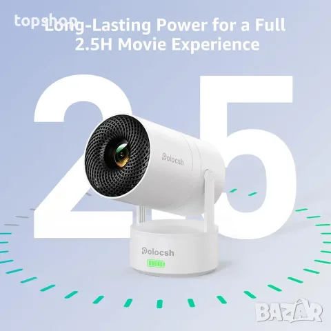 Нов Смарт Мини Прожектор Polocsh (4K Поддръжка, Android 11, WiFi, Bluetooth, Електрически Фокус), снимка 2 - Плейъри, домашно кино, прожектори - 55962442