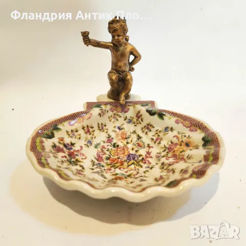Порцеланова поставка с бронзов амур, снимка 7 - Декорация за дома - 49110602