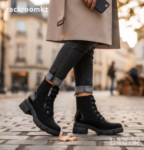 Дамски боти с връзки и цип в черно B4170-1 black, снимка 5 - Дамски боти - 52469738