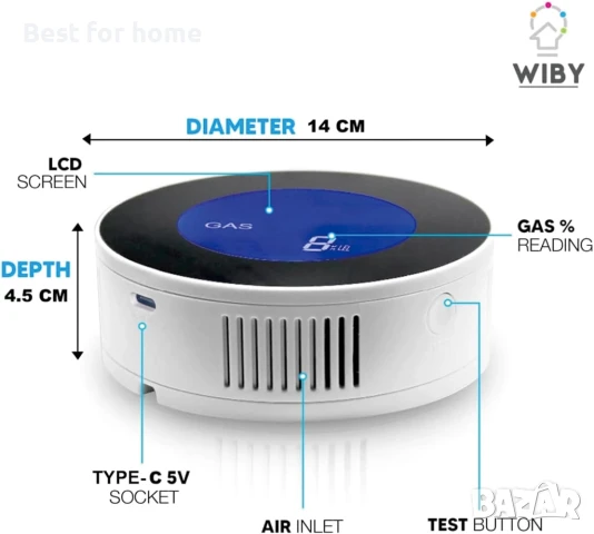 WiFi газодетектор,  с LCD дисплей, съвместим с Alexa/Google Home/, снимка 8 - Друга електроника - 50643022