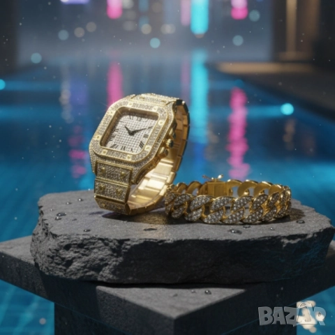 Луксозен комплект часовник и гривна – блясък и стил в едно, снимка 3 - Бижутерийни комплекти - 51947525