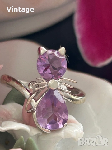 Луксозен дизайнерски сребърен пръстен с естествен аметист 