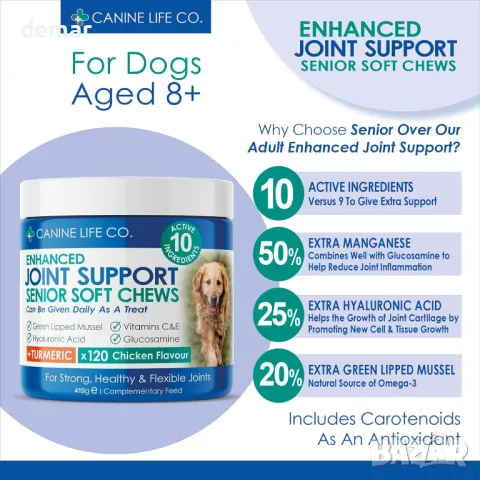 120 меки лакомства за възрастни кучета 8+ години, с куркума глюкозамин и зеленоуста мида, снимка 5 - За кучета - 48897942