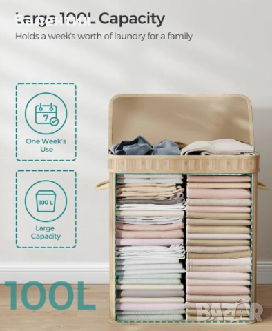 Бамбуков кош за пране SONGMICS, снимка 5 - Други стоки за дома - 53342605