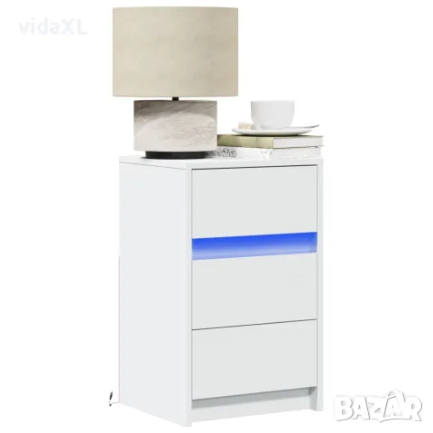 vidaXL Нощно шкафче с LED осветление, бяло, инженерно дърво, снимка 2 - Шкафове - 56148199