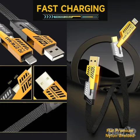 Кабел за зареждане 4 в 1 до 65W с USB-C и Lightning, снимка 4 - Аксесоари и консумативи - 55862970