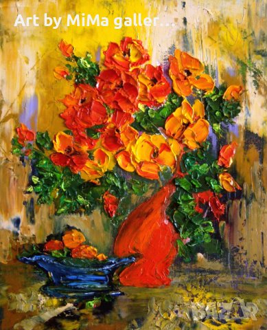 Синьо - картина  - маслени бои / платно, oil on canvas painting, flowers