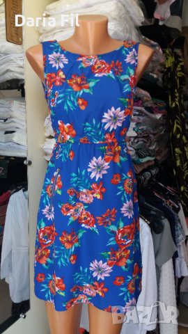 Кукленска синя рокля на цветя, снимка 1