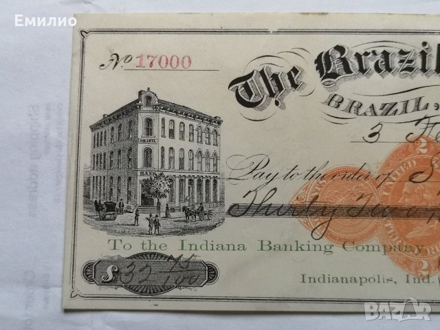 Usa 1874 Check The Brazil Bank $ 45 Canceled , снимка 2 - Нумизматика и бонистика - 29475778