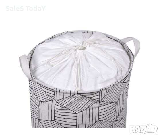 Кош за пране, текстил, бял цвят с черни линейни , снимка 3 - Други - 44461649