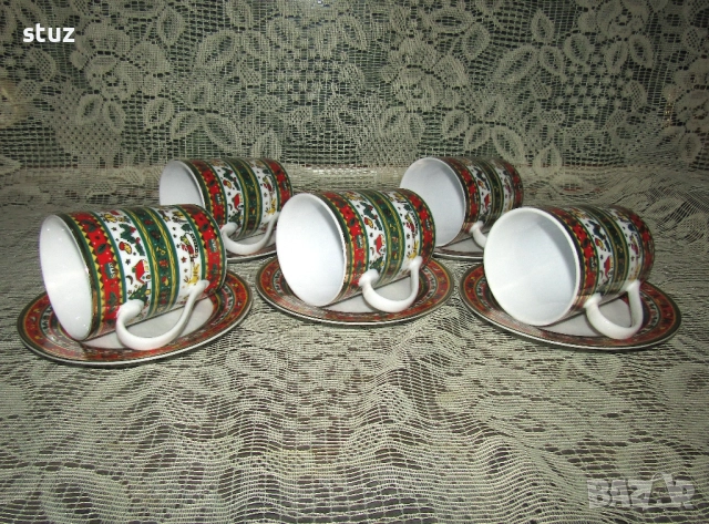 Големи порцеланови чаши с коледни мотиви, за кафе, чай, с чинийки, мъгове, нови, снимка 8 - Чаши - 52586513