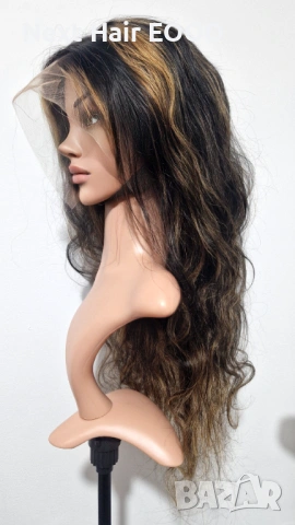 Естествена черна чуплива перука от бразилска човешка коса с руси кичури 75 см - Lace Front 13x6, снимка 8 - Аксесоари за коса - 53294971