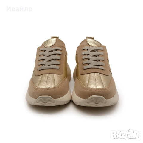 Дамски спортни обувки от естествена кожа и велур в златисто и бежово, снимка 2 - Дамски ежедневни обувки - 52097144