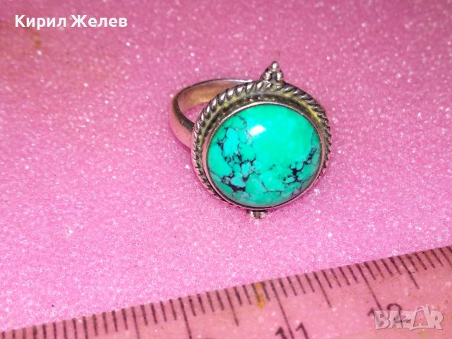 ВЕЛИКОЛЕПЕН АНГЛИЙСКИ СКЪПОЦЕНЕН СРЕБЪРЕН ПРЪСТЕН СРЕБРО 925 с ШЛИФОВАН НАТУРАЛЕН ТЮРКОАЗ 43355, снимка 15 - Пръстени - 44406452