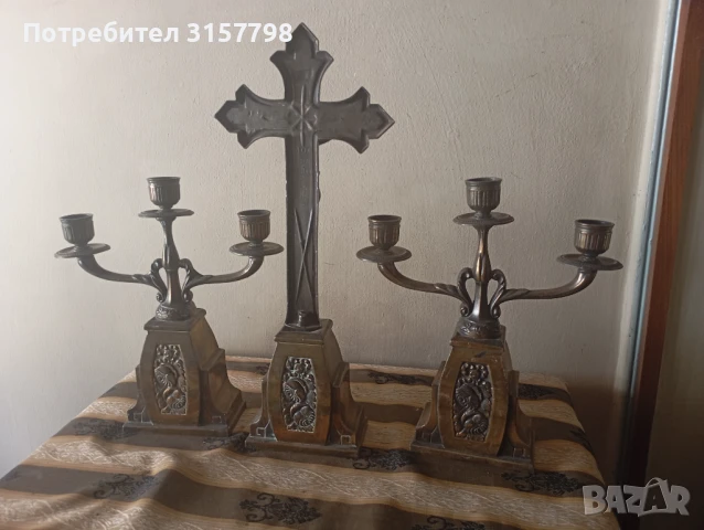 Комплект разпятие,кръст със свещници, снимка 6 - Други ценни предмети - 51158378