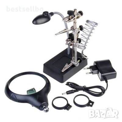 Увеличителна настолна лупа LED осветление помощна трета ръка запояване, снимка 2 - Поялници и запояване - 29183101