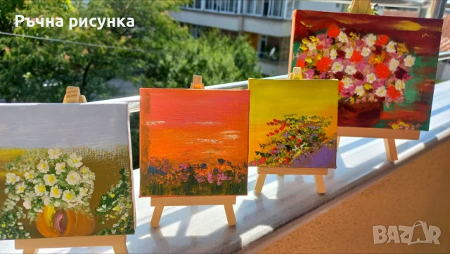 Малки рисувани картини с природа и море със статив , снимка 8 - Декорация за дома - 44423656