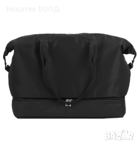 Водоустойчива плажна чанта с двойно дъно, Черен, 67x24x48 см.