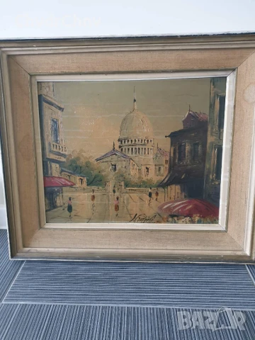 67х57см/стара картина масло върху фазер/градски пейзаж-Неапол/дървена рамка