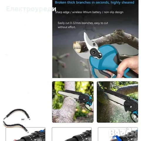 3В1 Безчеткова ножица, ударен винтоверт и безчеткова резачка с автоматично омасляване 36V 8AH В КУФА, снимка 2 - Винтоверти - 47629885