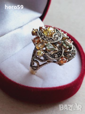 Дамски златен пръстен,диаманти изумруди, снимка 3 - Пръстени - 42795186