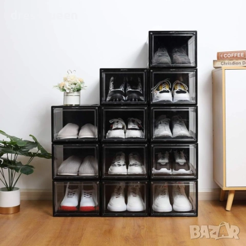 4953 Премиум черна кутия за маратонки до номер 46 – Магнитно затваряне и прозрачен панел, снимка 3 - Други стоки за дома - 53929379