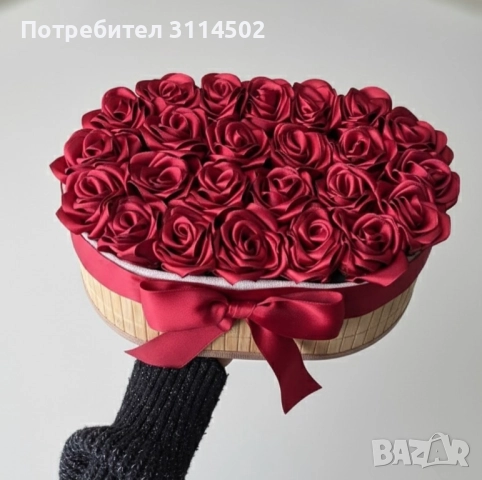 Сатенени рози в кошница