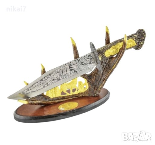 ловен нож колекционерски нож сувенир подарьк трофейна поставка 38,5CM, снимка 8 - Ножове - 42064693