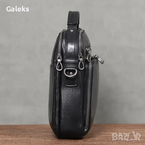  Мъжка ултра/луксозна, премиум кожена чанта /Черна естествена кожа!, снимка 6 - Чанти - 50443577