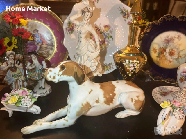 Lomonosov USSR Circa  1950 porcelain English Pointer dog - изящен и огромен сетер, снимка 6 - Антикварни и старинни предмети - 52791333
