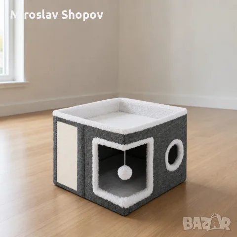 Котешка къщичка 2 в 1 с драскалка и легло, снимка 3 - За котки - 56107153