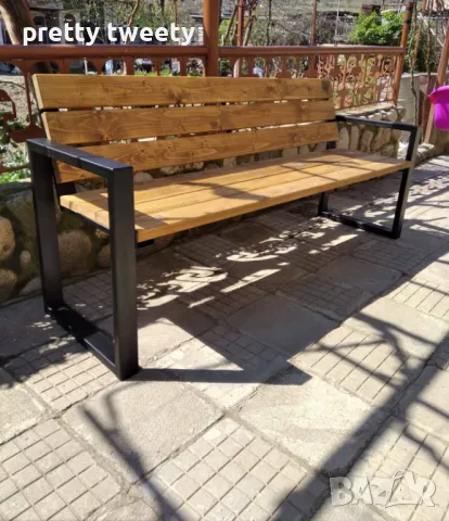 Градински комплект от метал и дърво - маса с две пейки, снимка 11 - Градински мебели, декорация  - 49684646