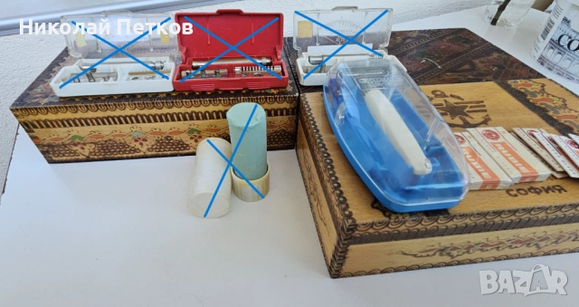3 броя дървени кутии, самобръсначка и ножчета за бръснене, снимка 2 - Сувенири от дърво - 51440202
