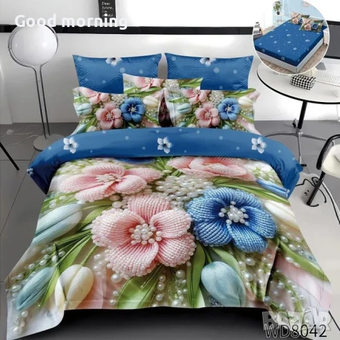 Флорален комплект с ластик, 100% памук 1 бр. х плик за завивка 200 x 230 cm 1 бр. х долен чаршаф , снимка 18 - Спално бельо - 54090345