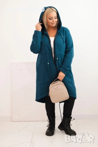 Дамски суичър с качулка с изолация и V-образно деколте Плюс размери, 4цвята , снимка 3 - Суичъри - 52189981