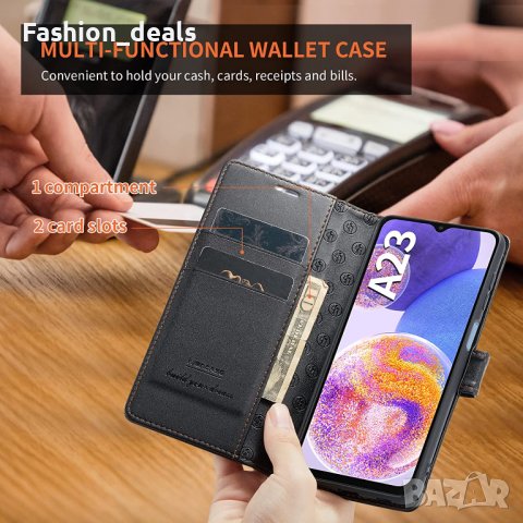 Нов черен флип калъф/кейс за Samsung Galaxy A23 с 2 протектора Самсунг, снимка 8 - Калъфи, кейсове - 39498027