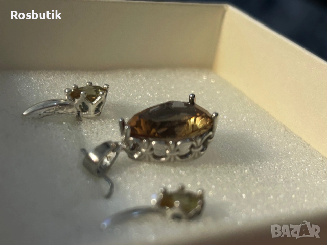 Сребърен комплект обици и медальон със Султанит , снимка 3 - Бижутерийни комплекти - 53260437