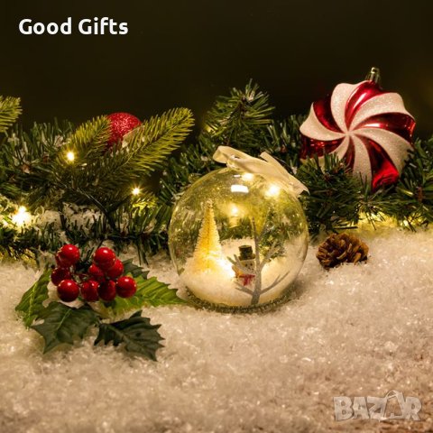 LED Светеща коледна топка със Снежен човек,10см