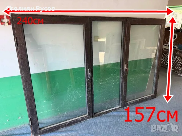 140922 метална ламаринена дограма прозорец 157 / 240 см 135 евро смр -цвят тъмно кафяв - с 2 отваряе