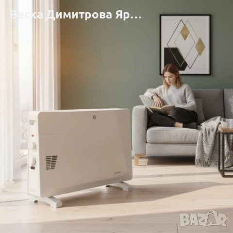 Конвекторен отоплител Rosberg – 2500W, 3 степени, с вентилатор, защита от прегряване (бял или черен), снимка 2 - Отоплителни печки - 51812349