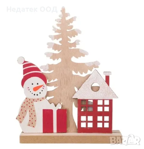 Коледна, Декоративна, Украса, Снежен човек, Дърво, 12 см
