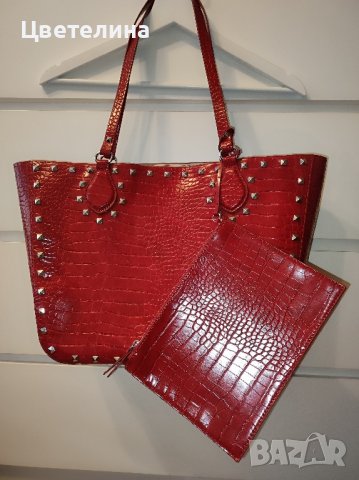 Дамска червена щампована пазарска чанта ZARA цена 39,99 лв. + подарък балсам за устни