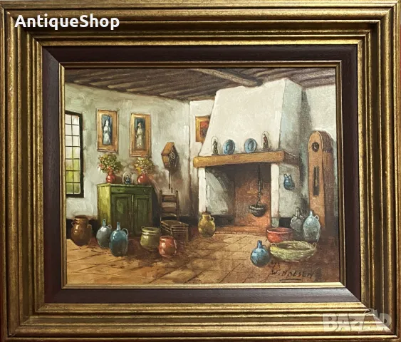 Картина, масло, платно, натюрморт, селска, къща, Hoesen, натюрморт 