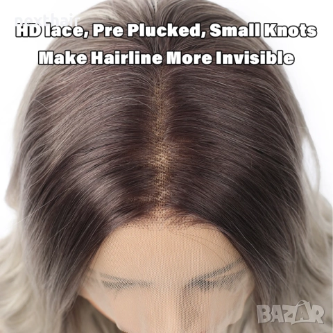 45 см перлено руса сребристо омбре перука с тъмни корени на вълни, снимка 3 - Аксесоари за коса - 50239290