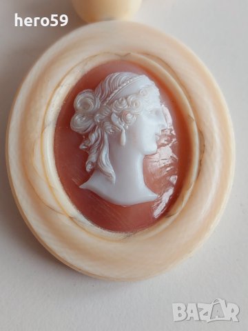 Старо антикварно колие,медальон от слонова кост и коралова камея 19 век , снимка 4 - Колиета, медальони, синджири - 44327316