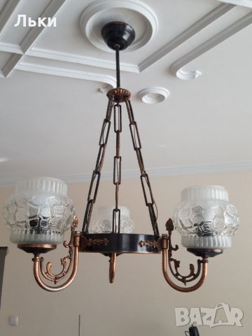 Масивен полилей с три крушки, снимка 7 - Полилеи - 35609351