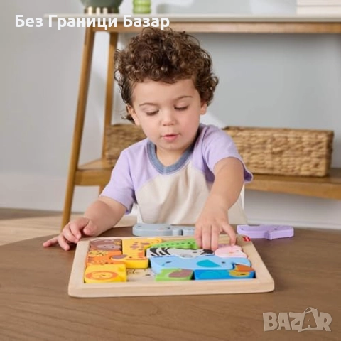 Нов Fisher-Price дървен пъзел с животни, развиващи умения за деца игра, снимка 2 - Образователни игри - 51758791