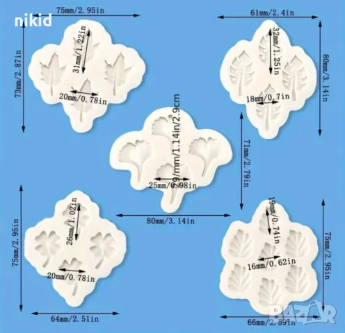 малки листа Гинко Билоба листо хавайско детелина силиконов молд форма фондан декор торта, снимка 3 - Форми - 50200150