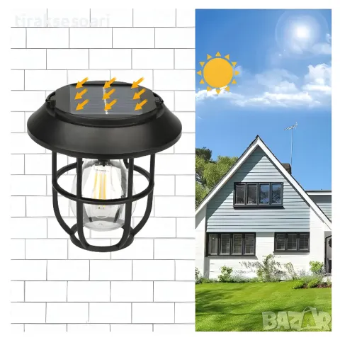Соларна LED Диодна Къмпинг лампа вградена батерия и кабел за зареждане 