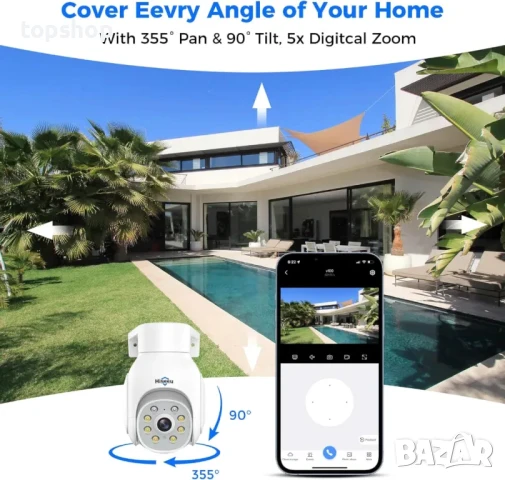 НОВА Безжична външна охранителна камера Hiseeu, 2.4G/5G 3MP, цветно нощно виждане, проследяване..., снимка 7 - IP камери - 50524981